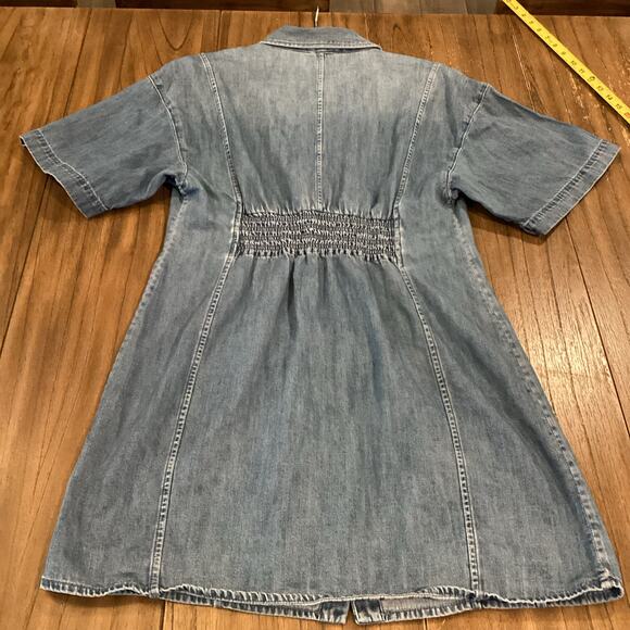 FRAME Seam Detail shoreline wash Short Sleeve Button Up Denim Mini Dress Blue XL - Picture 4 of 11